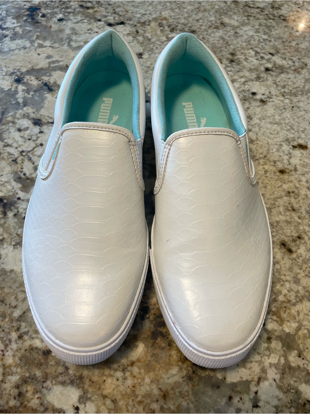 Puma White Slip-On Sneakers with Aqua Lining